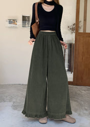 Casual Apricot Ruffled Patchwork Elastic Waist Corduroy Pants Fall