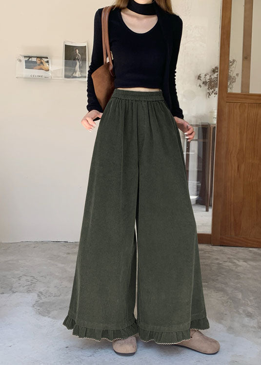 Casual Apricot Ruffled Patchwork Elastic Waist Corduroy Pants Fall