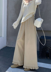 Casual Apricot Ruffled Patchwork Elastic Waist Corduroy Pants Fall