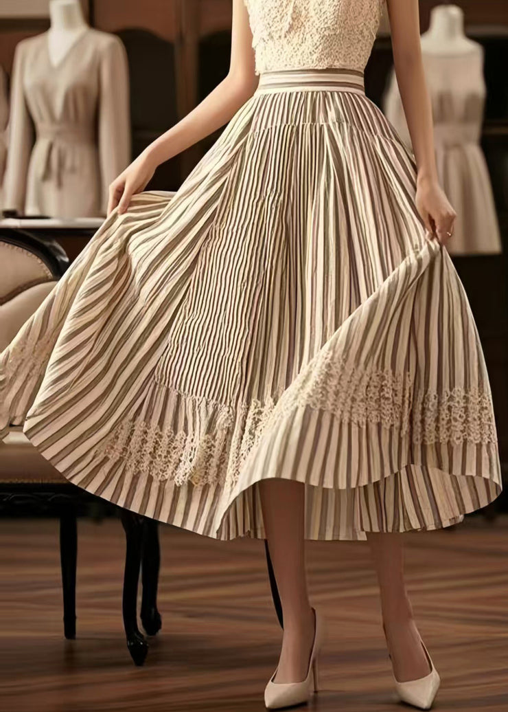 Casual Apricot Striped Exra Large Hem Cotton Skirts Summer