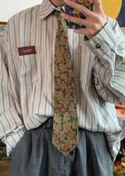 Casual Apricot Striped Peter Pan Collar Pockets Oversized Cotton Men Shirts Spring