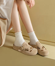 Casual Apricot Suede Splicing Hollow Out Slide Sandals