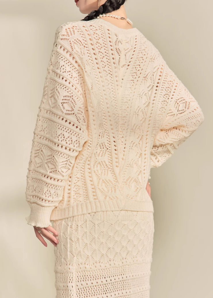 Casual Apricot V Neck Button Knit Cardigans And Maxi Skirts Two Pieces Set Fall