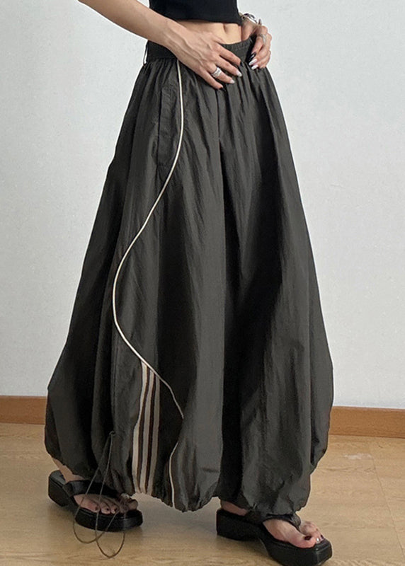 Casual Army Green Elastic Waist Drawstring A Line Skirts Summer