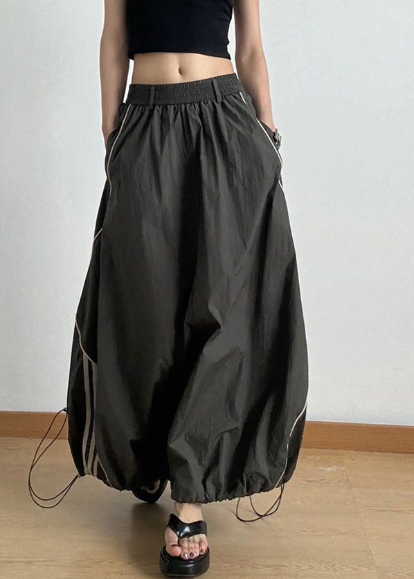 Casual Army Green Elastic Waist Drawstring A Line Skirts Summer