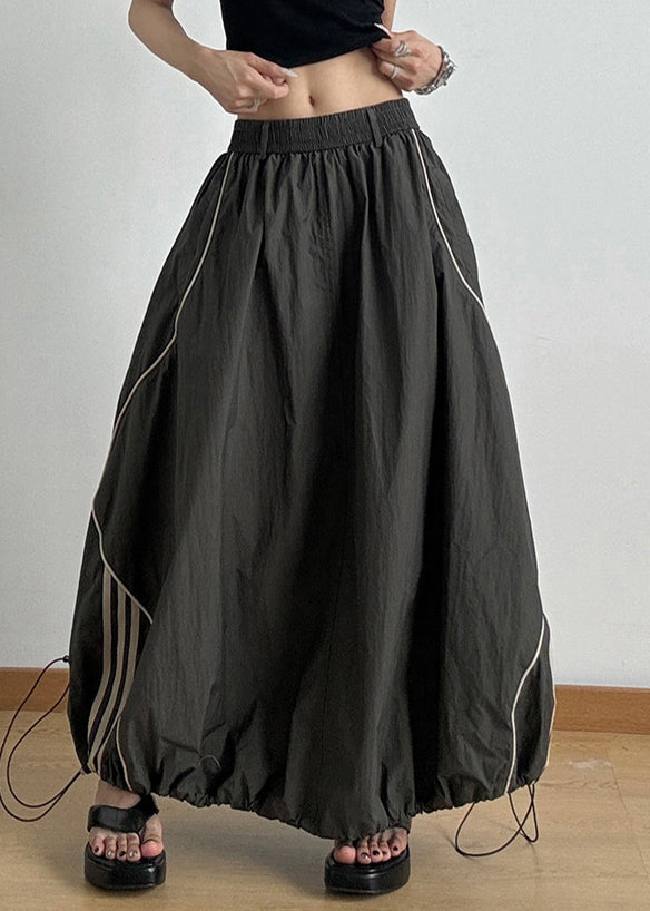 Casual Army Green Elastic Waist Drawstring A Line Skirts Summer