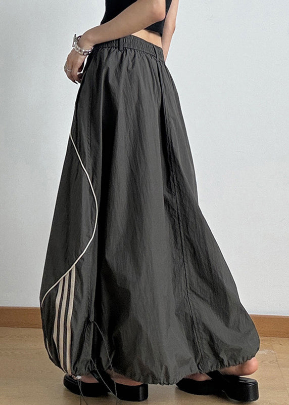 Casual Army Green Elastic Waist Drawstring A Line Skirts Summer