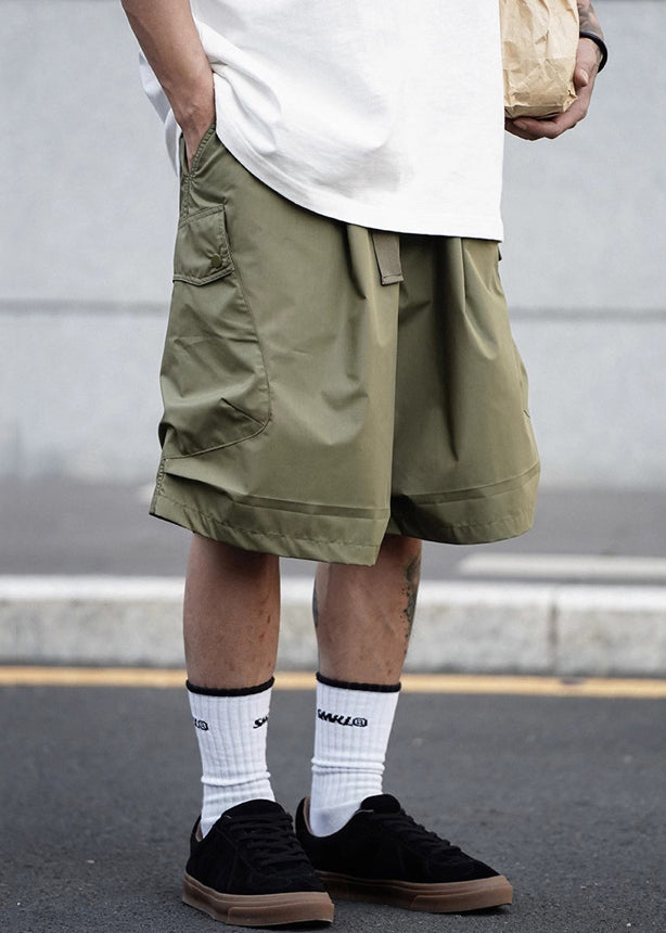 Casual Army Green Pockets Elastic Waist Cotton Men Shorts Summer