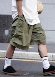 Casual Army Green Pockets Elastic Waist Cotton Men Shorts Summer