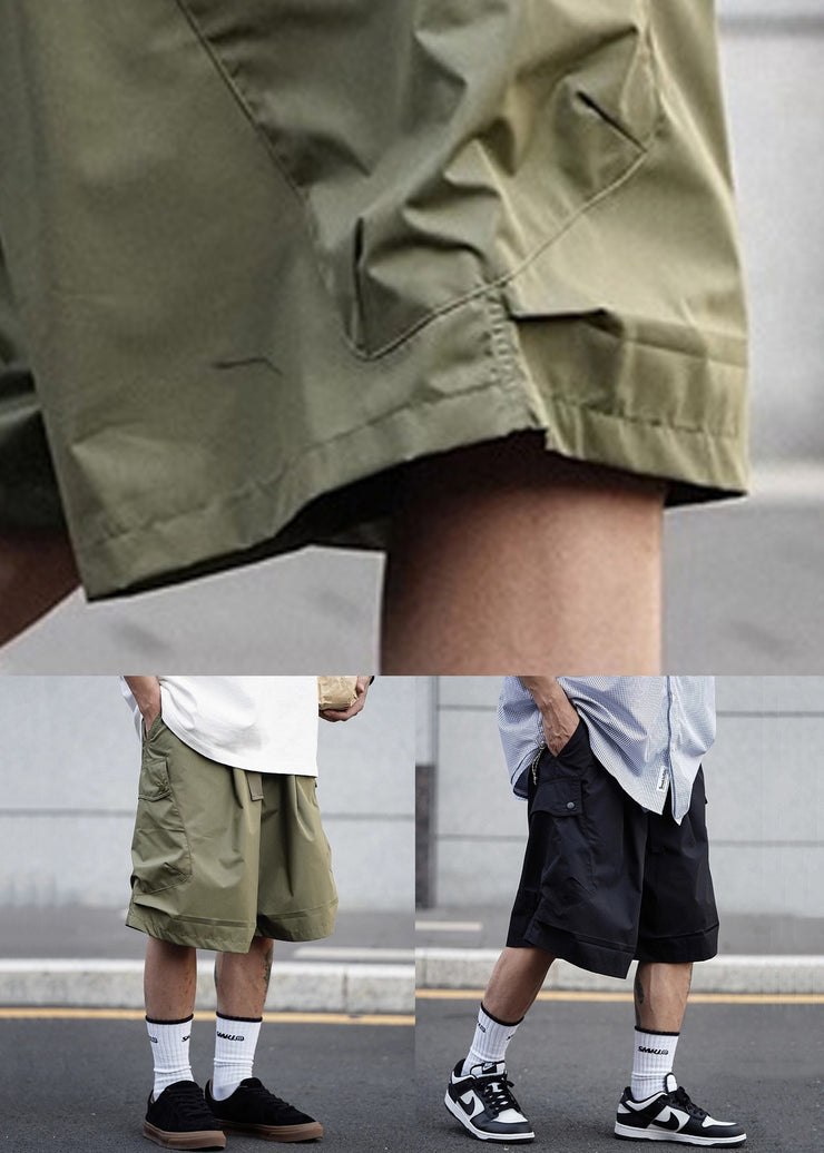 Casual Army Green Pockets Elastic Waist Cotton Men Shorts Summer