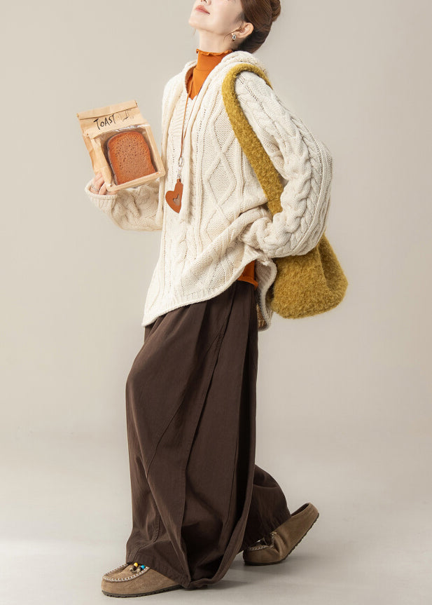 Casual Beige Hooded Knit Sweaters Three Pieces Set Fall