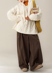 Casual Beige Hooded Knit Sweaters Three Pieces Set Fall
