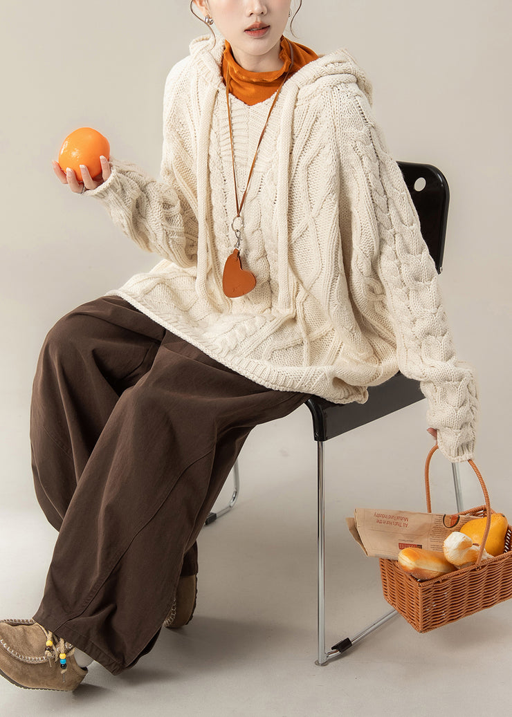 Casual Beige Hooded Knit Sweaters Three Pieces Set Fall