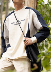Casual Beige O Neck Letter Patchwork Cotton Mens T Shirts Spring