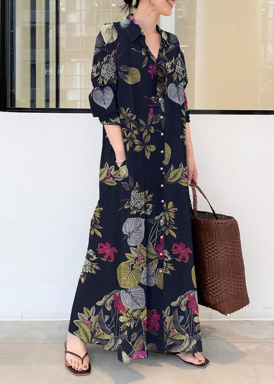 Casual Beige Oversized Print Cotton Shirt Ankle Dress Spring