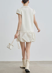Casual Beige Peter Pan Collar Lace Up Cotton T Shirts Dress Summer