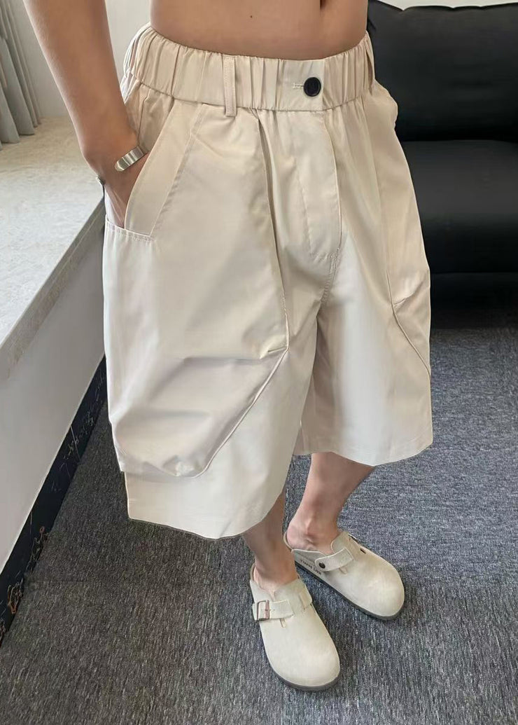 Casual Beige Pockets High Waist Solid Cotton Men Shorts Summer