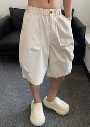 Casual Beige Pockets High Waist Solid Cotton Men Shorts Summer