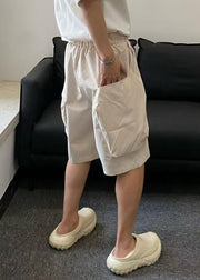 Casual Beige Pockets High Waist Solid Cotton Men Shorts Summer