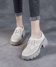 Casual Beige Splicing Chunky Heel Hollow Out Lace Up