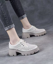 Casual Beige Splicing Chunky Heel Hollow Out Lace Up