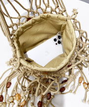 Casual Beige Tasseled Nail Bead Woven Tote Handbag
