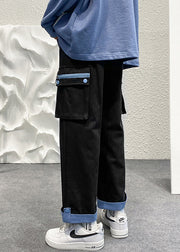 Casual Beige Zip Up Pockets Patchwork Cotton Men Crop Pants Summer