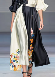 Casual Black Asymmetrical Patchwork Print Silk Dress Spring