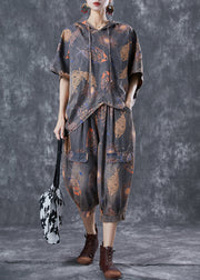 Casual Black Asymmetrical Print Denim 2 Piece Outfit Summer