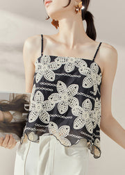 Casual Black Backless Embroideried Tanks Sleeveless