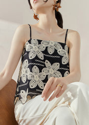 Casual Black Backless Embroideried Tanks Sleeveless