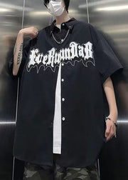 Casual Black Chain Linked Letter Jacquard Cotton Graphic Tees Men Summer