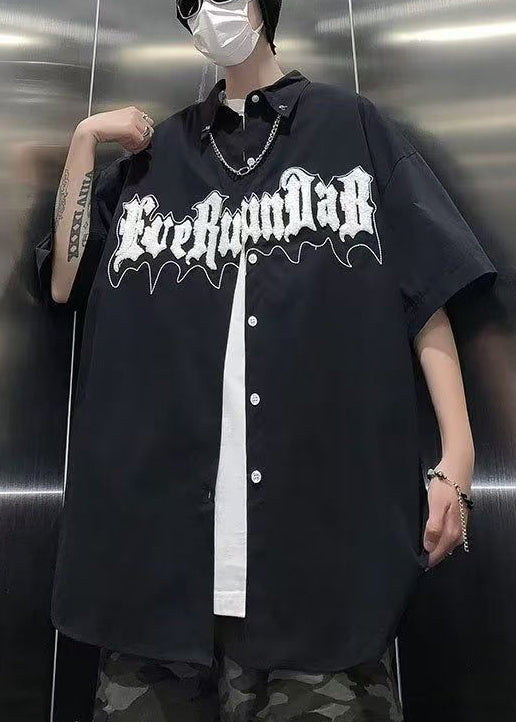 Casual Black Chain Linked Letter Jacquard Cotton Graphic Tees Men Summer
