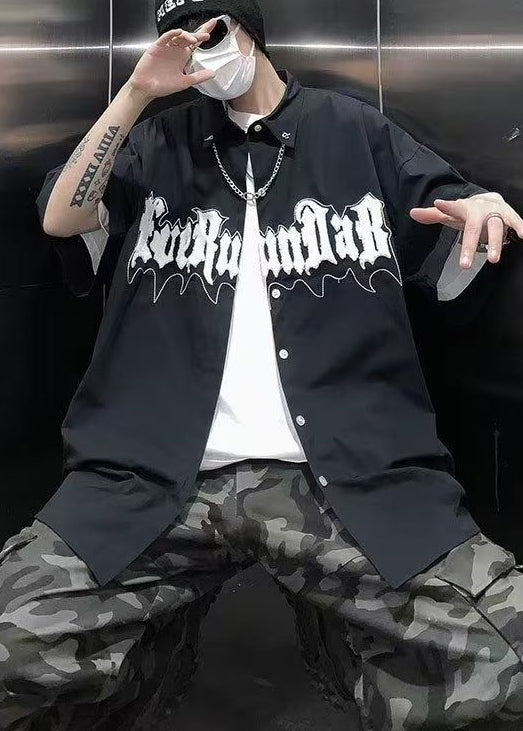 Casual Black Chain Linked Letter Jacquard Cotton Graphic Tees Men Summer