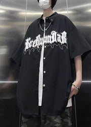 Casual Black Chain Linked Letter Jacquard Cotton Graphic Tees Men Summer
