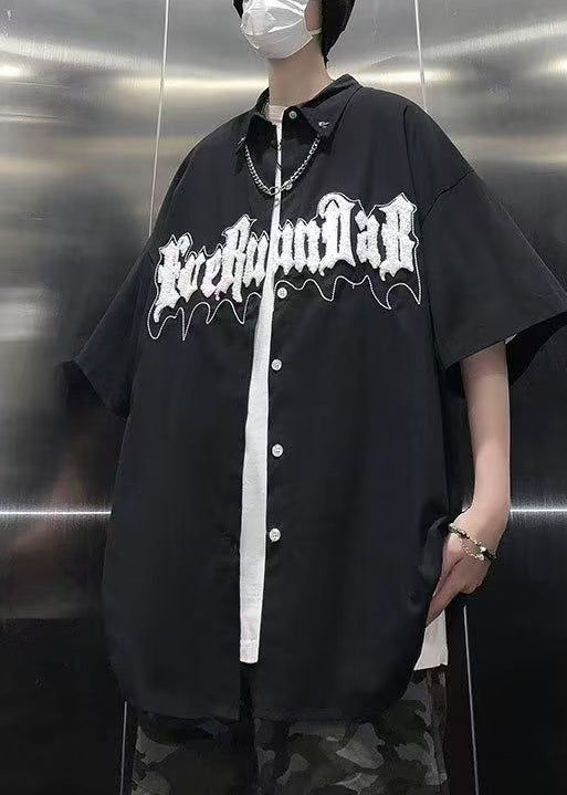 Casual Black Chain Linked Letter Jacquard Cotton Graphic Tees Men Summer