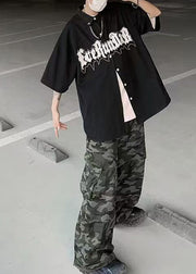 Casual Black Chain Linked Letter Jacquard Cotton Graphic Tees Men Summer