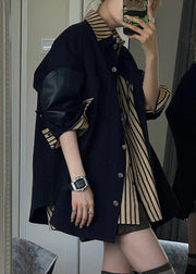 Casual Black Coats And Striped Shirts Two Piece Set Spring