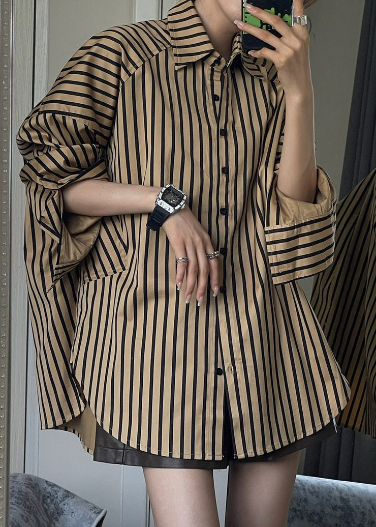 Casual Black Coats And Striped Shirts Two Piece Set Spring