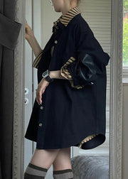 Casual Black Coats And Striped Shirts Two Piece Set Spring