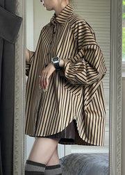 Casual Black Coats And Striped Shirts Two Piece Set Spring