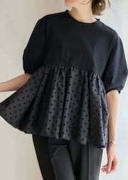Casual Black Dot Patchwork Flower Decorated Cotton Tank Summer
