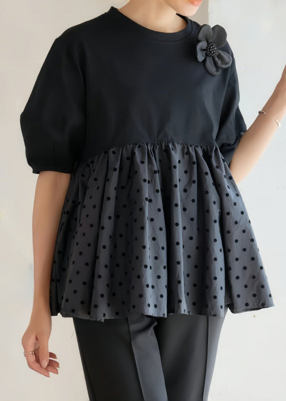 Casual Black Dot Patchwork Flower Decorated Cotton Tank Summer