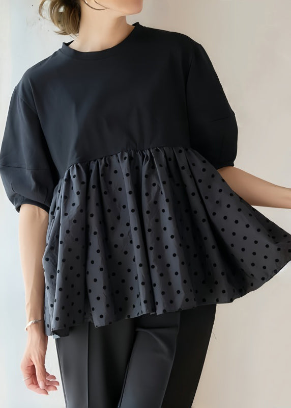 Casual Black Dot Patchwork Flower Decorated Cotton Tank Summer