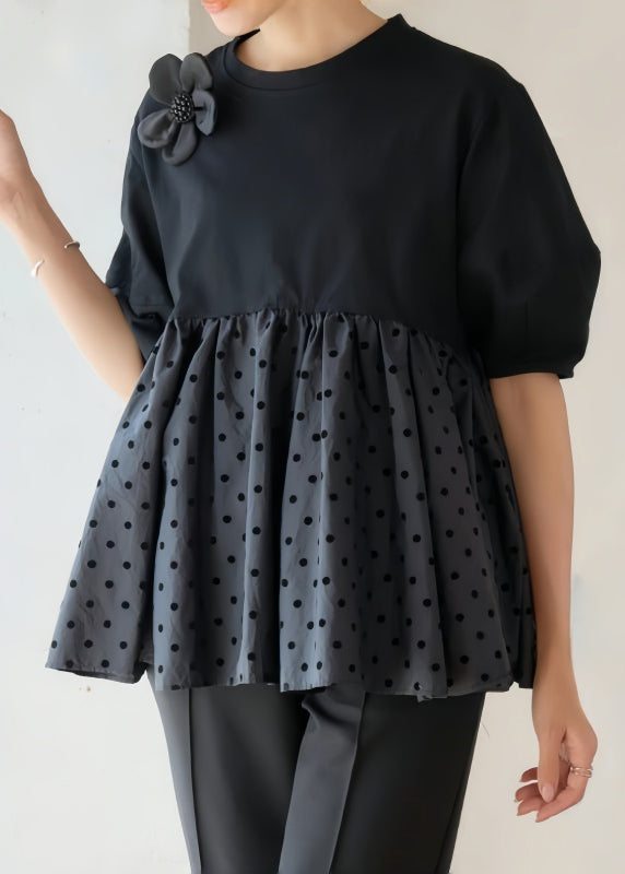 Casual Black Dot Patchwork Flower Decorated Cotton Tank Summer