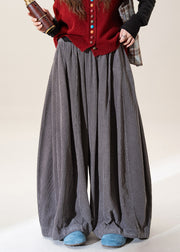 Casual Black Elastic Waist Corduroy Wide Leg Pants Fall