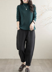 Casual Black Elastic Waist Pockets Warm Fleece Harem Pants Winter