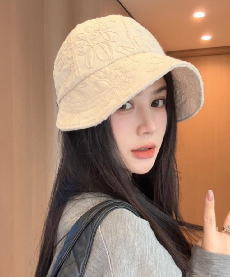 Casual Black Floral Embroidered Bucket Hat
