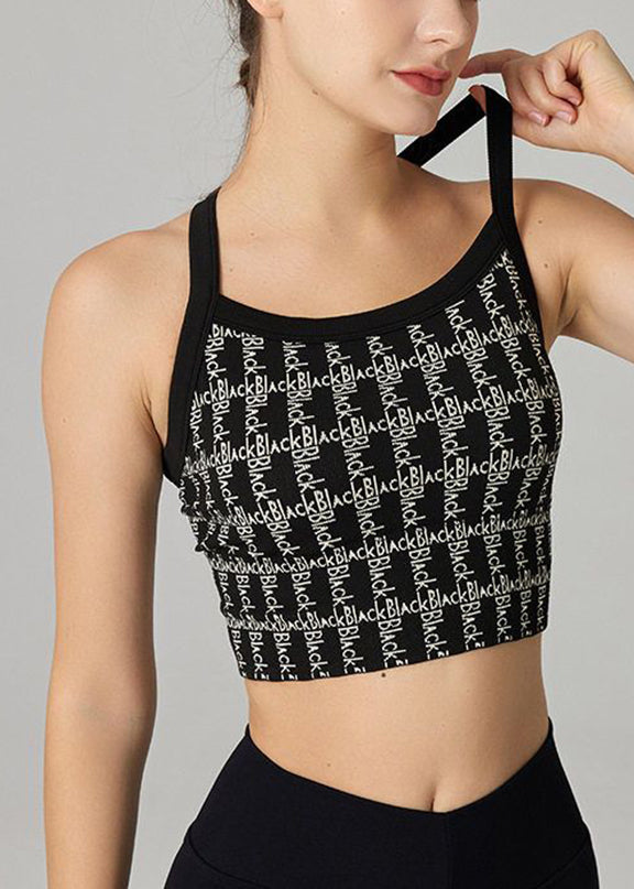 Casual Black Graphic Sports Bra Tank Top