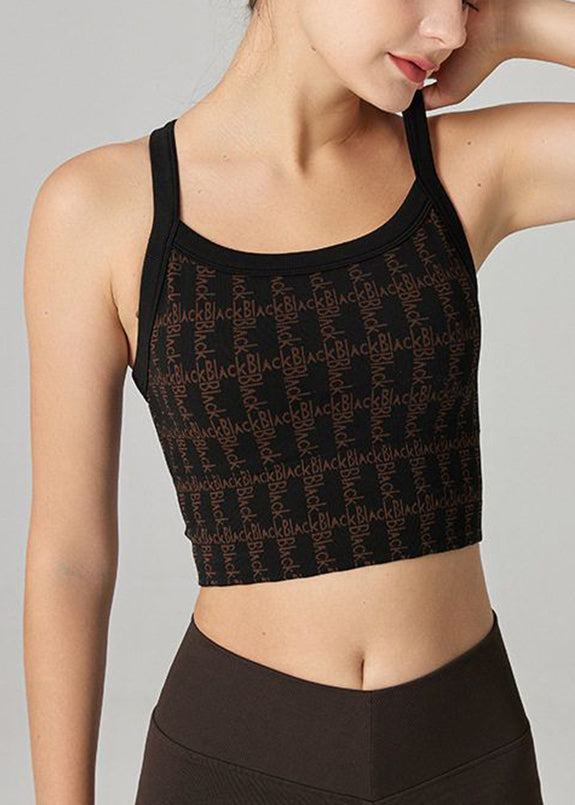 Casual Black Graphic Sports Bra Tank Top